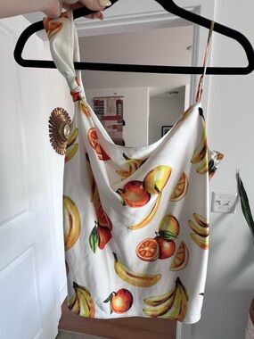 Song of Style White Fruit Print Satin Cowl Neck Cami